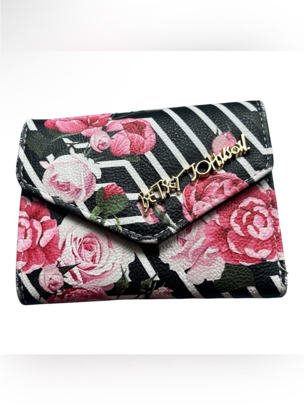 Betsey Johnson Black & Pink Floral Envelope Wallet